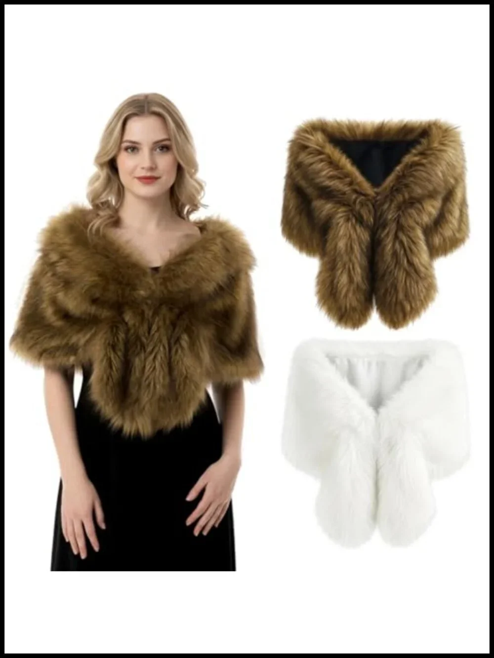 2 Pcs Faux Fur Shawl Wrap Winter Stole Shrug Cape Bride Bridesmaid Party
